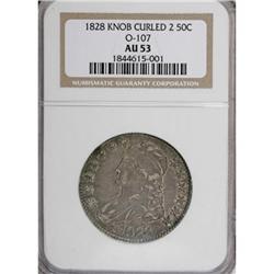 1828 50C Curl Base 2, Knob AU53 NGC