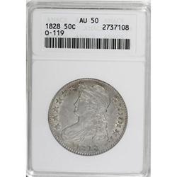 1828 50C Square Base 2, Small 8, Small Letters AU50 AN