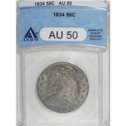 1834 50C Large Date, Large Letters AU50 ANACS