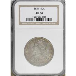 1834 50C Large Date, Small Letters AU50 NGC