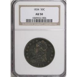 1834 50C Large Date, Small Letters AU50 NGC