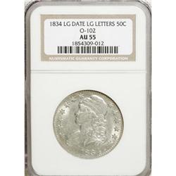 1834 50C Large Date, Small Letters AU55 NGC
