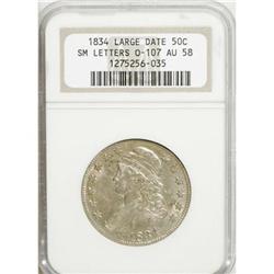 1834 50C Large Date, Small Letters AU58 NGC