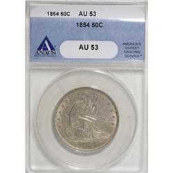 1854 50C Arrows AU53 ANACS