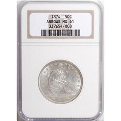 1874 50C Arrows MS61 NGC
