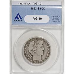 1893-S 50C VG10 ANACS