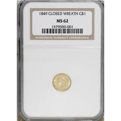 1849 G$1 Closed Wreath MS62 NGC