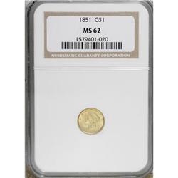 1851 G$1 MS62 NGC