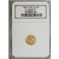 1854 G$1 Type Two AU55 NGC