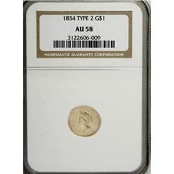 1854 G$1 Type Two AU58 NGC
