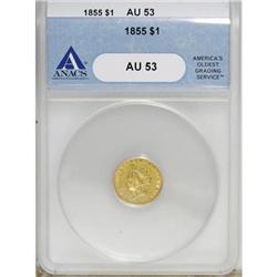 1855 G$1 AU53 ANACS