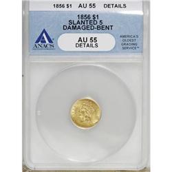 1856 G$1 Slanted 5 AU55 ANACS