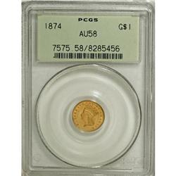 1874 G$1 AU58 PCGS