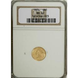 1874 G$1 MS62 NGC