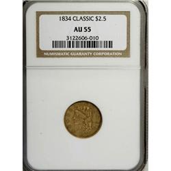 1834 $2 1/2 Classic AU55 NGC