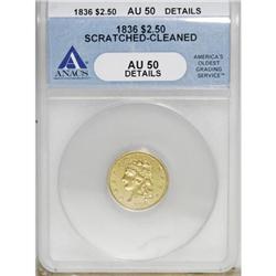 1836 $2 1/2 Script 8 AU50 ANACS