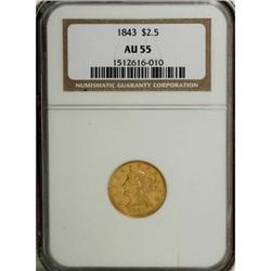 1843 $2 1/2 AU55 NGC