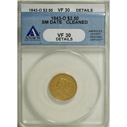 1843-O $2 1/2 Small Date, Crosslet 4 VF30 ANACS