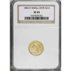 1843-O $2 1/2 Small Date, Crosslet 4 XF45 NGC