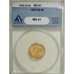 1855 $2 1/2 MS61 ANACS