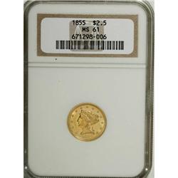 1855 $2 1/2 MS61 NGC
