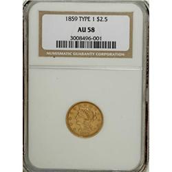 1859 $2 1/2 Old Reverse, Type One AU58 NGC