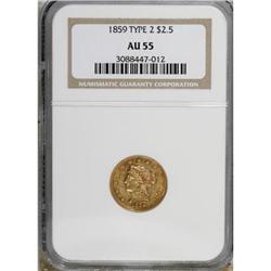 1859 $2 1/2 New Reverse, Type Two AU55 NGC