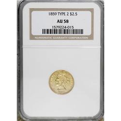 1859 $2 1/2 New Reverse, Type Two AU58 NGC