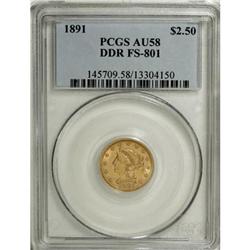 1891 $2 1/2 AU58 PCGS