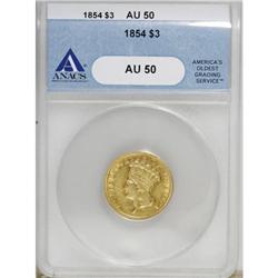 1854 $3 AU50 ANACS