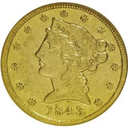 1843 $5 XF45 NGC