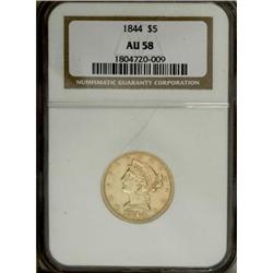 1844 $5 AU58 NGC