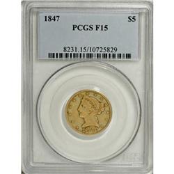 1847 $5 F15 PCGS