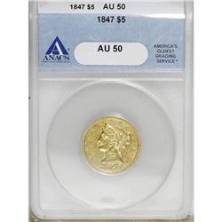 1847 $5 AU50 ANACS