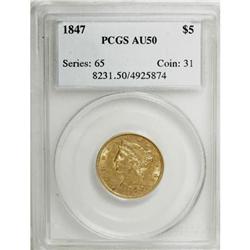 1847 $5 AU50 PCGS