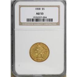 1858 $5 AU53 NGC