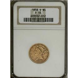 1858-S $5 F15 NGC