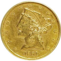 1861 $5 AU50 PCGS