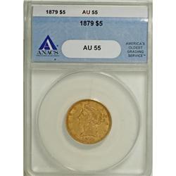 1879 $5 AU55 ANACS