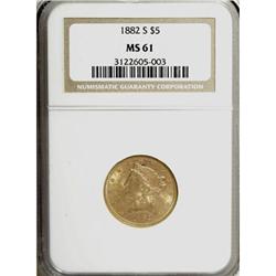 1882-S $5 MS61 NGC