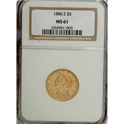 1886-S $5 MS61 NGC