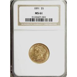 1891 $5 MS61 NGC