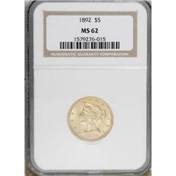 1892 $5 MS62 NGC