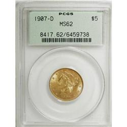 1907-D $5 MS62 PCGS