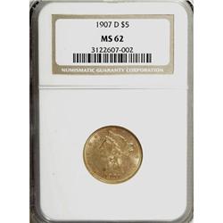 1907-D $5 MS62 NGC