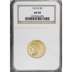 1913-S $5 AU58 NGC