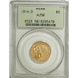 1914-D $5 AU50 PCGS