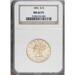 1892 $10 Prooflike MS62 NGC