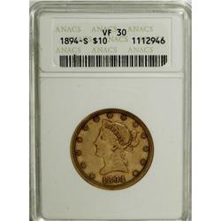 1894-S $10 VF30 ANACS