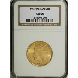 1907 $10 No Periods AU58 NGC